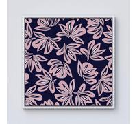 Warren Reed - Designer Pink Navy Floral Botanical Pattern Framed Canvas in Off-White | Size: w10 inch x h10 inch Warren Reed - Designer Off-White w10 inch x h10 inch