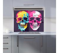 Warren Reed - Designer Pinks And Blue Happy Skeletons Kitchen Splashback W900Mm X H650Mm, Multi