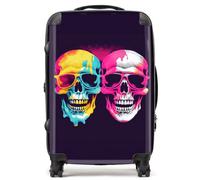 Warren Reed - Designer Pinks And Blue Happy Skeletons Suitcase Medium, Multi