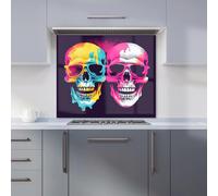 Warren Reed - Designer Pinks & Blue Happy Skeletons Kitchen Splashback | Size: 900mm x 750mm Warren Reed - Designer Multicolor 900mm x 750mm