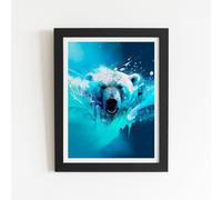 Warren Reed - Designer Polar Bear Face Splashart Framed Art Print in Black | Size: W16" x H24" Warren Reed - Designer Black W16" x H24"