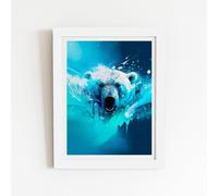 Warren Reed - Designer Polar Bear Face Splashart Framed Art Print in White | Size: W8" x H10" Warren Reed - Designer White W8" x H10"