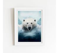 Warren Reed - Designer Polar Bear Splashart Framed Art Print in White | Size: W8" x H10" Warren Reed - Designer White W8" x H10"