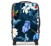 Poppy Flowers With Chamomile, Leaves, Cornflowers On Dark Blue Suitcase Warren Reed - Designer Blue Medium