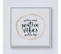 Warren Reed - Designer Positive Mind, Vibes, Life Framed Canvas in Off-White | Size: w10 inch x h10 inch Warren Reed - Designer Off-White w10 inch x h10 inch