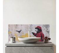 Warren Reed - Designer Premium Banksy Inspired Bear Glass Bathroom Splashback 6mm Toughened Glass - Water-Resistant Wall Protector for Basins & Sinks, Polished Edges
