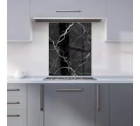 Warren Reed - Designer Premium Black Marble Pattern Kitchen Splashback 6mm Toughened Glass Kitchen Splashback - Heat Resistant Splashback for Kitchens, Perfect for Cookers and Hobs, Polished Edges
