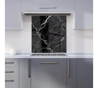 Warren Reed - Designer Premium Black Marble Pattern Kitchen Splashback 6mm Toughened Glass Kitchen Splashback - Heat Resistant Splashback for Kitchens, Perfect for Cookers and Hobs, Polished Edges