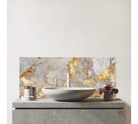 Warren Reed - Designer Premium Gold Quartz Effect Glass Bathroom Splashback 6mm Toughened Glass - Water-Resistant Wall Protector for Basins & Sinks, Polished Edges