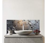 Warren Reed - Designer Premium Grey Gold Textures Glass Bathroom Splashback 6mm Toughened Glass - Water-Resistant Wall Protector for Basins & Sinks, Polished Edges