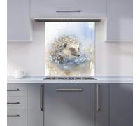 Warren Reed - Designer Premium Hedgehog Watercolour Kitchen Splashback 6mm Toughened Glass Kitchen Splashback - Heat Resistant Splashback for Kitchens, Perfect for Cookers and Hobs, Polished Edges