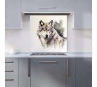Warren Reed - Designer Premium Loyal Wolf Watercolour Kitchen Splashback 6mm Toughened Glass Kitchen Splashback - Heat Resistant Splashback for Kitchens, Perfect for Cookers and Hobs, Polished Edges
