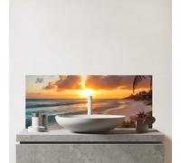 Warren Reed - Designer Premium Sunrise On The Beach Glass Bathroom Splashback 6mm Toughened Glass - Water-Resistant Wall Protector for Basins & Sinks, Polished Edges