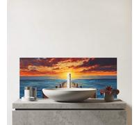Warren Reed - Designer Premium Sunset Over A Carribean Sea Glass Bathroom Splashback 6mm Toughened Glass - Water-Resistant Wall Protector for Basins & Sinks, Polished Edges