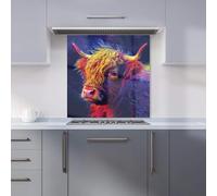 Warren Reed - Designer Premium Vibrant Highland Cow Kitchen Splashback 6mm Toughened Glass Kitchen Splashback - Heat Resistant Splashback for Kitchens, Perfect for Cookers and Hobs, Polished Edges