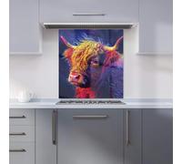 Warren Reed - Designer Premium Vibrant Highland Cow Kitchen Splashback 6mm Toughened Glass Kitchen Splashback - Heat Resistant Splashback for Kitchens, Perfect for Cookers and Hobs, Polished Edges