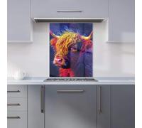Warren Reed - Designer Premium Vibrant Highland Cow Kitchen Splashback 6mm Toughened Glass Kitchen Splashback - Heat Resistant Splashback for Kitchens, Perfect for Cookers and Hobs, Polished Edges