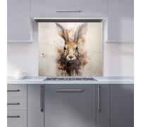 Warren Reed - Designer Premium Watercolour Hare Face Kitchen Splashback 6mm Toughened Glass Kitchen Splashback - Heat Resistant Splashback for Kitchens, Perfect for Cookers and Hobs, Polished Edges