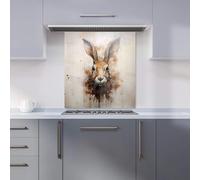 Warren Reed - Designer Premium Watercolour Hare Face Kitchen Splashback 6mm Toughened Glass Kitchen Splashback - Heat Resistant Splashback for Kitchens, Perfect for Cookers and Hobs, Polished Edges