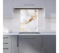 Warren Reed - Designer Premium White Marble With Gold Kitchen Splashback 6mm Toughened Glass Kitchen Splashback - Heat Resistant Splashback for Kitchens, Perfect for Cookers and Hobs, Polished Edges