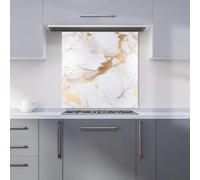 Warren Reed - Designer Premium White Marble With Gold Kitchen Splashback 6mm Toughened Glass Kitchen Splashback - Heat Resistant Splashback for Kitchens, Perfect for Cookers and Hobs, Polished Edges