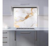 Warren Reed - Designer Premium White Marble With Gold Kitchen Splashback 6mm Toughened Glass Kitchen Splashback - Heat Resistant Splashback for Kitchens, Perfect for Cookers and Hobs, Polished Edges