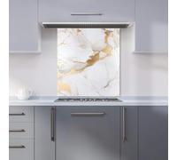 Warren Reed - Designer Premium White Marble With Gold Kitchen Splashback 6mm Toughened Glass Kitchen Splashback - Heat Resistant Splashback for Kitchens, Perfect for Cookers and Hobs, Polished Edges