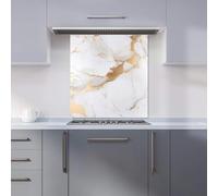 Warren Reed - Designer Premium White Marble With Gold Kitchen Splashback 6mm Toughened Glass Kitchen Splashback - Heat Resistant Splashback for Kitchens, Perfect for Cookers and Hobs, Polished Edges