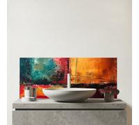 Warren Reed - Designer Quadrant Fusion: Colours In Conflict Glass Bathroom Splashback, Multi