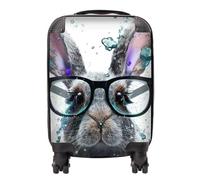 Warren Reed - Designer Rabbit With Glasses Splashart Suitcase in Grey | Size: Mini Cabin Warren Reed - Designer Grey Mini Cabin
