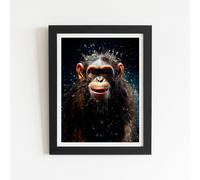 Warren Reed - Designer Realistic Monkey Face Splashart Framed Art Print in Black | Size: W24" x H36" Warren Reed - Designer Black W24" x H36"