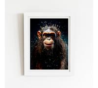 Warren Reed - Designer Realistic Monkey Face Splashart Framed Art Print in White | Size: W12" x H16" Warren Reed - Designer White W12" x H16"