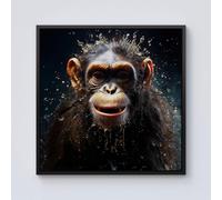 Warren Reed - Designer Realistic Monkey Face Splashart Framed Canvas in Black | Size: W16" x H16" Warren Reed - Designer Black W16" x H16"