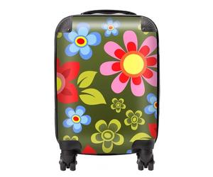 Warren Reed - Designer Red & Blue Flowers Suitcase in Green | Size: Small Warren Reed - Designer Green Small