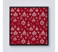 Warren Reed - Designer Red Christmas Decorations Pattern Framed Canvas in Black | Size: w10 inch x h10 inch Warren Reed - Designer Black w10 inch x h10 inch