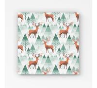 Warren Reed - Designer Reindeer On A Snowy Landscape Canvas in Green | Size: W16" x H16" Warren Reed - Designer Green W16" x H16"
