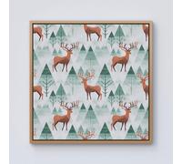 Warren Reed - Designer Reindeer On A Snowy Landscape Framed Canvas in Light Brown | Size: w40 inch x h40 inch Warren Reed - Designer Light Brown w40 inch x h40 inch