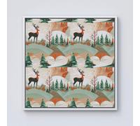 Warren Reed - Designer Reindeer On A Snowy Landscape Pattern Framed Canvas in Off-White | Size: W30" x H30" Warren Reed - Designer Off-White W30" x H30"