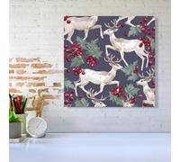 Warren Reed - Designer Reindeers & Holly Canvas | Size: w10 inch x h10 inch Warren Reed - Designer Multicolor w10 inch x h10 inch