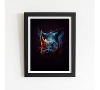 Warren Reed - Designer Rhino Face Splashart Framed Art Print in Black | Size: W20" x H30" Warren Reed - Designer Black W20" x H30"
