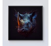 Warren Reed - Designer Rhino Face Splashart Framed Canvas in Black | Size: W30" x H30" Warren Reed - Designer Black W30" x H30"