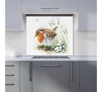 Warren Reed - Designer Robin & Daisies Watercolour Kitchen Splashback in Brown | Size: 900mm x 750mm Warren Reed - Designer Brown 900mm x 750mm