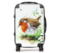 Warren Reed - Designer Robin And Daisies Watercolour Suitcase Cabin, Multi
