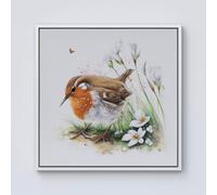 Warren Reed - Designer Robin & Daisies Watercolour Framed Canvas in Off-White | Size: W16" x H16" Warren Reed - Designer Off-White W16" x H16"