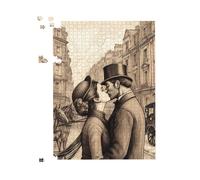 Warren Reed - Designer Sharing A Kiss Jigsaw Puzzle in Black | Size: 500 Piece Warren Reed - Designer Black 500 Piece