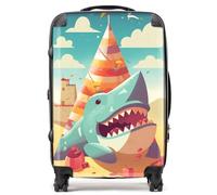 Warren Reed - Designer Shark On A Beach Holiday Suitcase - Lightweight Hard Case, TSA Lock, 4 Spinner Wheels