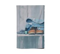 Warren Reed - Designer Shoes On The Bench Tea Towel in Blue Warren Reed - Designer Blue
