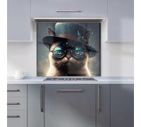 Warren Reed - Designer Siamese Cat With Glasses Splashart Kitchen Splashback | Size: 900mm x 750mm Warren Reed - Designer Multicolor 900mm x 750mm