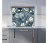 Warren Reed - Designer Silver Blue Moon and Stars Kitchen Splashback - W600mm x H650mm