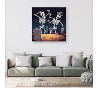 Warren Reed - Designer Skeletons Dancing Canvas in Black | Size: w40 inch x h40 inch Warren Reed - Designer Black w40 inch x h40 inch